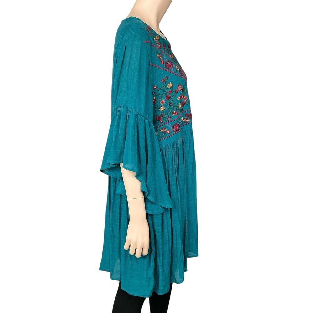 Umgee Tunic Women 1XL Turquoise Green Embroidered Boho Flowy Dress - Picture 4 of 16